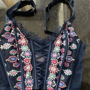 Victoria's Secret Navy Floral Lace-Up Corset